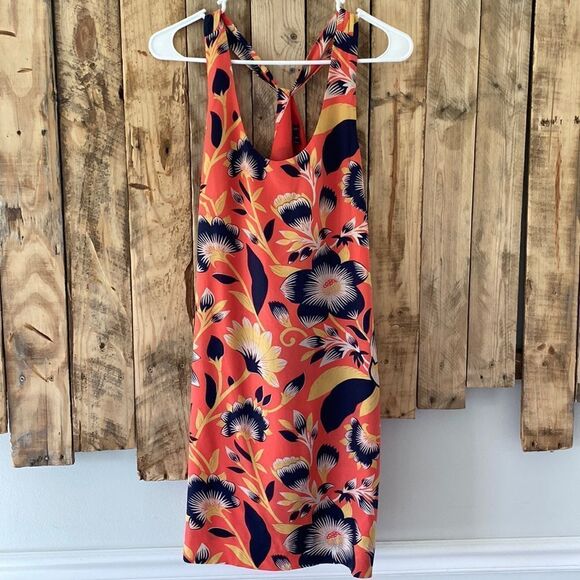 J. Crew Coral Floral Twist Back Sleeveless Silk Lightweight Dress‎ Size 00 - Picture 2 of 15